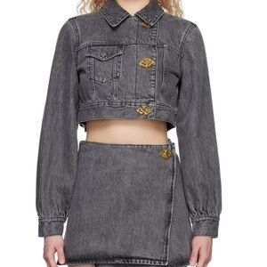 GANNI Gray Cropped Denim Jacket